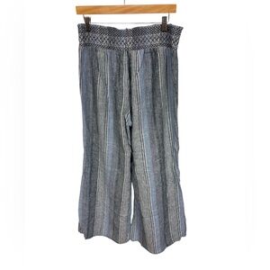 Indigo Rein Linen Blend Blue Striped Wide-Leg Smocked Pants